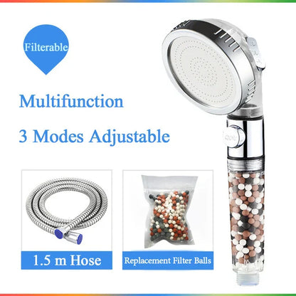 DecorBites™ 3-Function High Pressure Anion Filter Shower Head with Stop Button