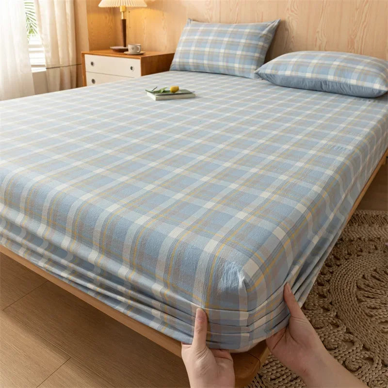 DecorBites™ Cotton Fitted Sheet with Elastic Bands for Single Double King Queen Bed