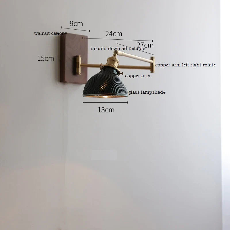 DecorBites™ Clear Glass Copper LED Wall Light with Pull Chain Switch & Walnut Wood Canopy
