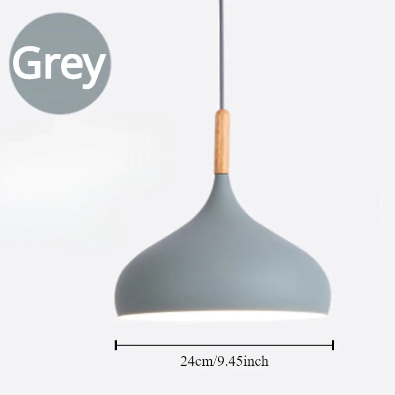Modern Macaron Aluminum Pendant Light With Wood Accent