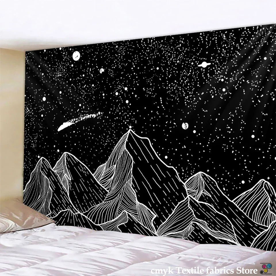 Decorbites™ Schwarz-Weiß-Sterne-Mandalas-Tapisserie - Wohnraumausstattung
