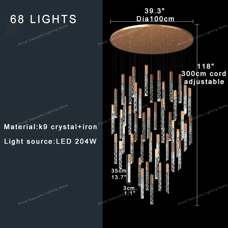 DecorBites™ Crystal Circular Staircase Chandelier for Villa Duplex Foyer Decoration