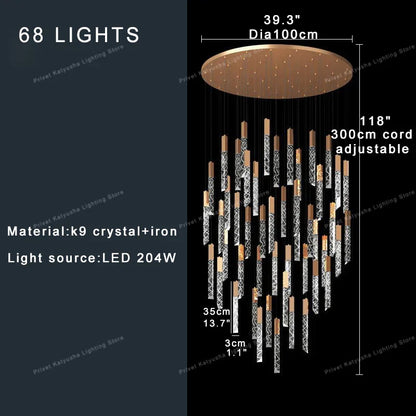 DecorBites™ Crystal Circular Staircase Chandelier for Villa Duplex Foyer Decoration