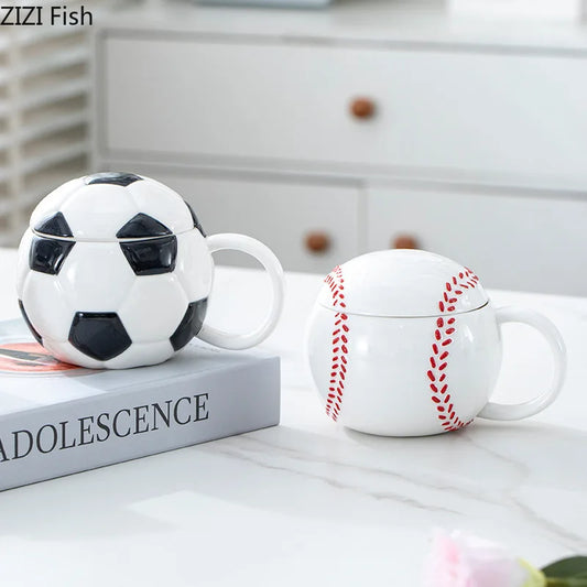 Decorbites™ Baseball-förmige Keramik-Tasse mit Deckel – Tasse für Kaffee, Tee, Saft