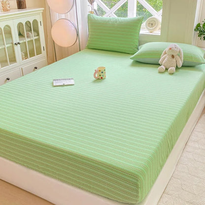 DecorBites™ Cotton Jacquard Fitted Sheet Set with 2 Pillowcases, Dustproof & Anti-Slip