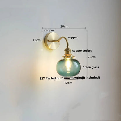 DecorBites™ Green Class Ball LED Wall Light Fixture, Copper Socket, Pull Chain Switch