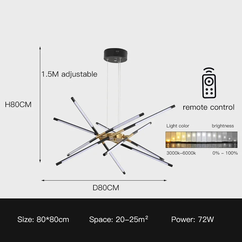 Black Gold Pendant Lamp 12-Head Dimmable