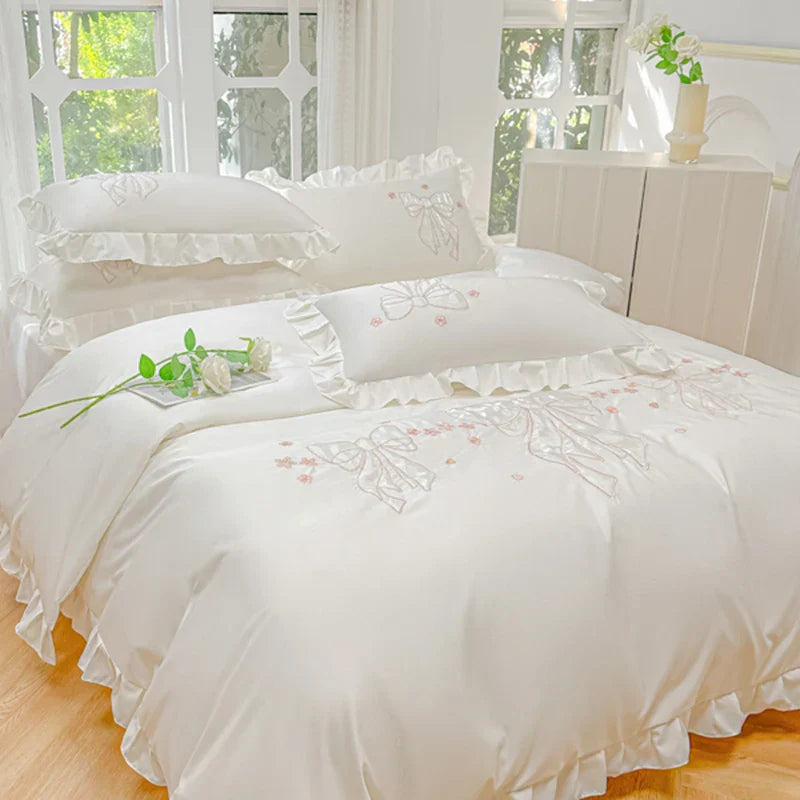 Decorbites™ Eis-Seide-Bestickte Rüschen-Bettwäsche-Set mit kühlendem und hautfreundlichem Gefühl