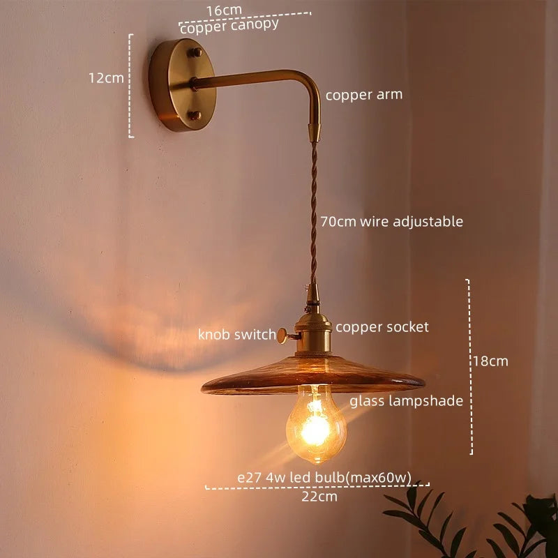 Decorbites™ Glas-Kupfer-LED-Wandleuchte im Vintage-Stil für Schlafzimmer, Esszimmer und Spiegellicht
