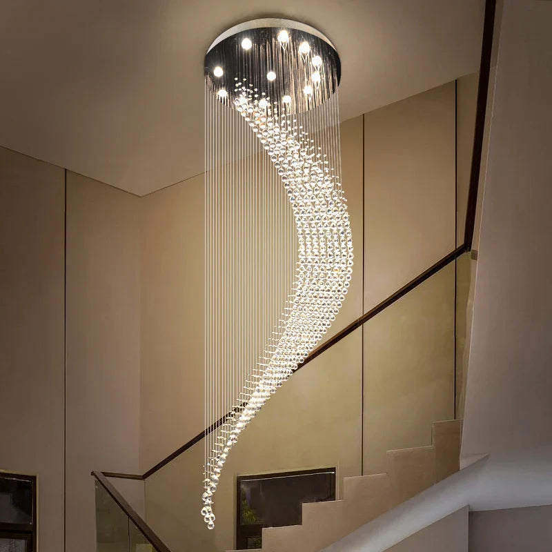 DecorBites™ Crystal Ball Spiral Chandelier: Luxury LED Hanging Light Fixture
