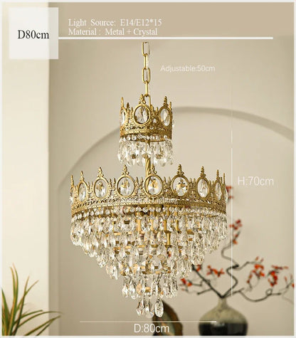 Decorbites™ Kronen-Kristall-Leuchter – Goldener Vintage-LED-Hängeleuchter für elegante Innenbeleuchtung