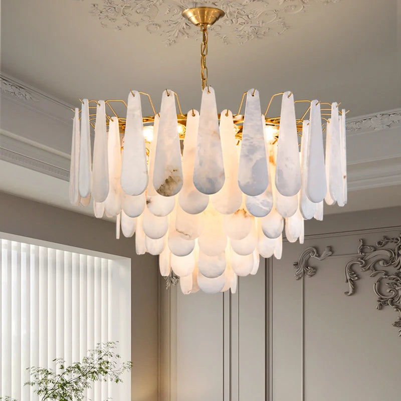 Französisches Marmor-Hängeleuchte Modern Kupfer E14 LED Wassertropfen-Kronleuchter für Wohnzimmer Esszimmer Schlafzimmer Heimdekoration Leuchten