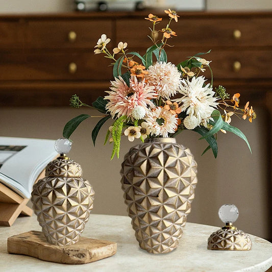 DecorBites™ Geometric Diamond Ceramic Vase: Stylish Flower Arrangement Décor Jar