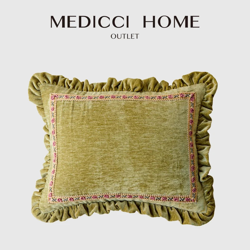 Green Chenille Lumbar Pillow