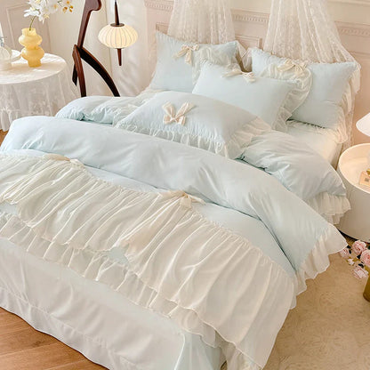 Decorbites™ Korean Lace Bogen-Bettwäsche-Set: Luxuriöse Prinzessinnen-Steppdecke für Mädchen Hochzeit Heimtextilien