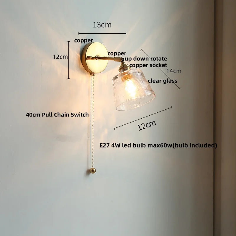 DecorBites™ Glass Rotate Copper Wall Sconce | Pull Chain Switch LED Light Fixture