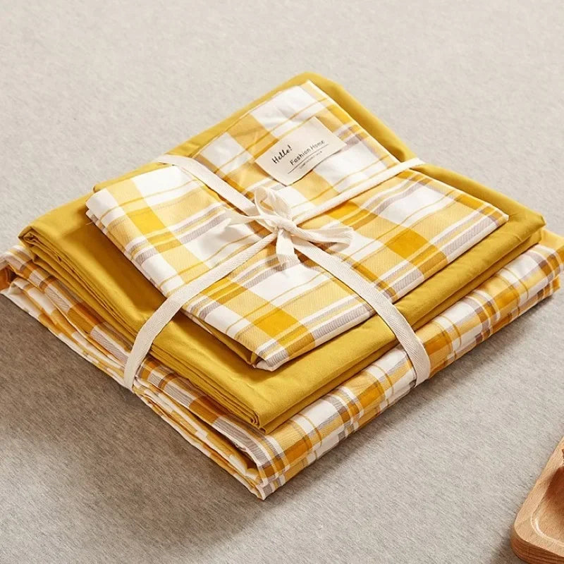Decorbites™ Japanisches Gittermuster-Bettwäsche-Set aus gewaschener Baumwolle für sommerlichen Komfort