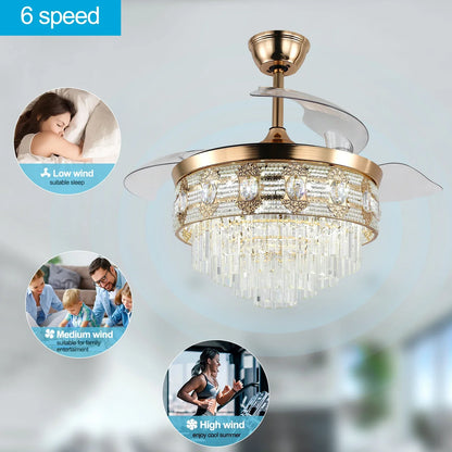 Decorbites™ Gold Smart-Deckenventilator-Leuchter mit LED-Lichtern, 6 Geschwindigkeiten, 3 Köpfe