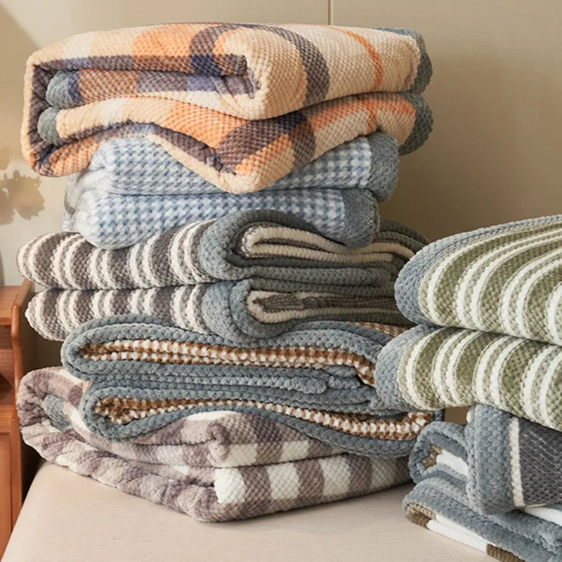 Decorbites™ Japanisches Gestreiftes Korallenflausch-Decke: Warme Sofabezug, Büroschlaf-Shawl, Für Alle Jahreszeiten