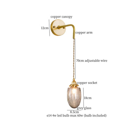 Decorbites™ Graue Glas LED Wandlampe Schlafzimmer Wohnzimmer Loft Modern Kupfer Wandlampe