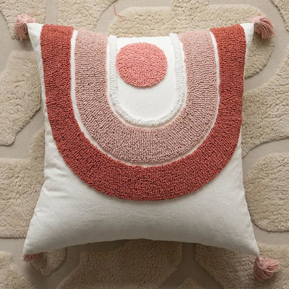 DecorBites™ Geometric Embroidered Loop Tufted Throw Pillow Covers - Pink Tufted Cushion Cover