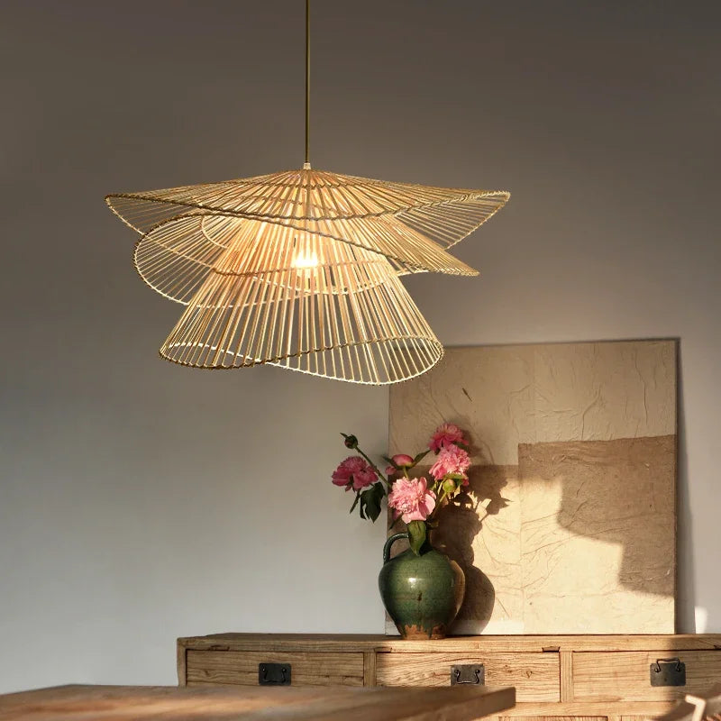 Decorbites™ Bambus-Rattan-Hängeleuchte Geflochtener Kronleuchter Korb-Lampe