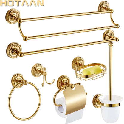 Decorbites™ Gold Messing Badezimmer-Accessoires-Set: Bademantel-Haken, Papierhalter, Handtuchstange, Handtufring