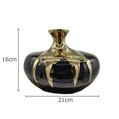 Decorbites™ Elegante schwarze Gold-Keramikvase für moderne Luxusblumen-Dekoration