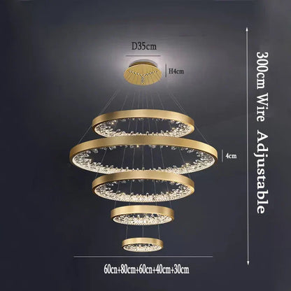 DecorBites™ Crystal Led Chandelier: Modern Luxury K9 Ring Dimmable Circle Hanging Lamp - Bedroom Living Dining Room Lighting