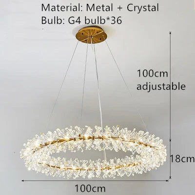 DecorBites™ Clear Crystal LED Chandelier Round Lamp - Gold Metal Wire, Adjustable G4 Bulb