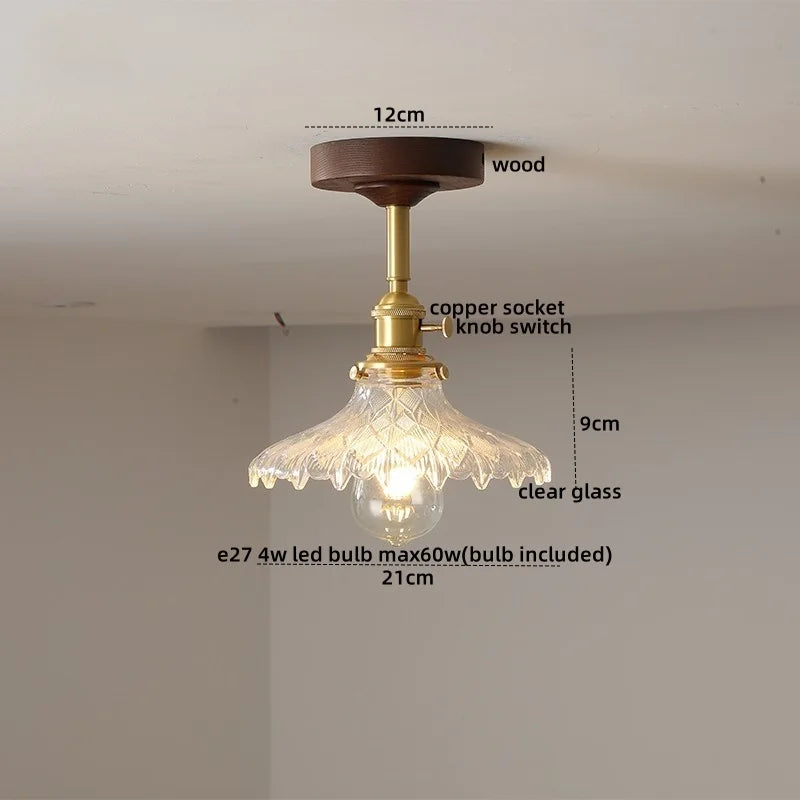 Nordic Glass Wood Ceiling Light For Foyer