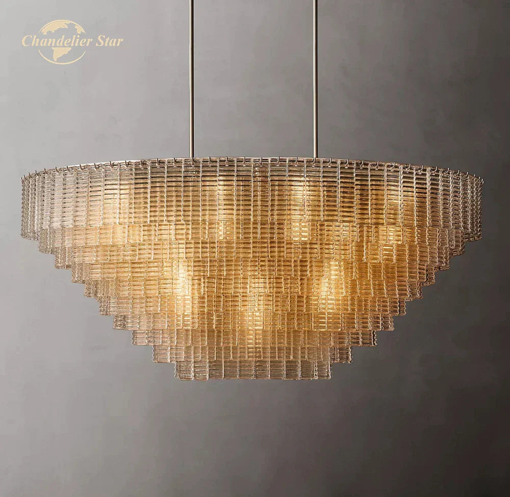 Decorbites™ Klar Rauchglas Oval LED Kronleuchter - Modern Retro Schwarz Metall-B