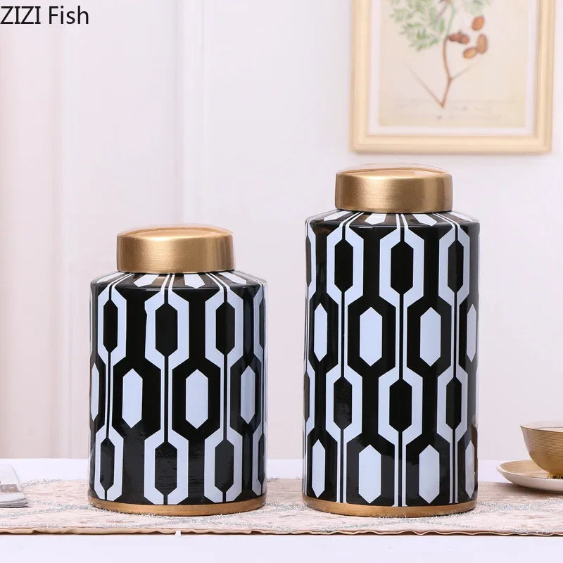 Decorbites™ Geometrische Streifen Keramikvase Heimdekoration Aufbewahrungstank Wohnzimmer Tisch