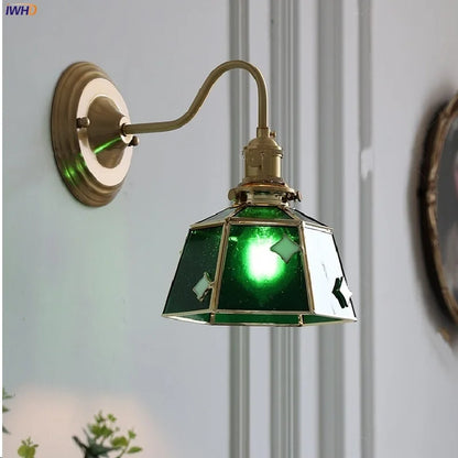 Decorbites™ Grünes Glas LED Wandapplikation mit Kupferknopf-Schalter Vintage-Loft-Treppenlicht