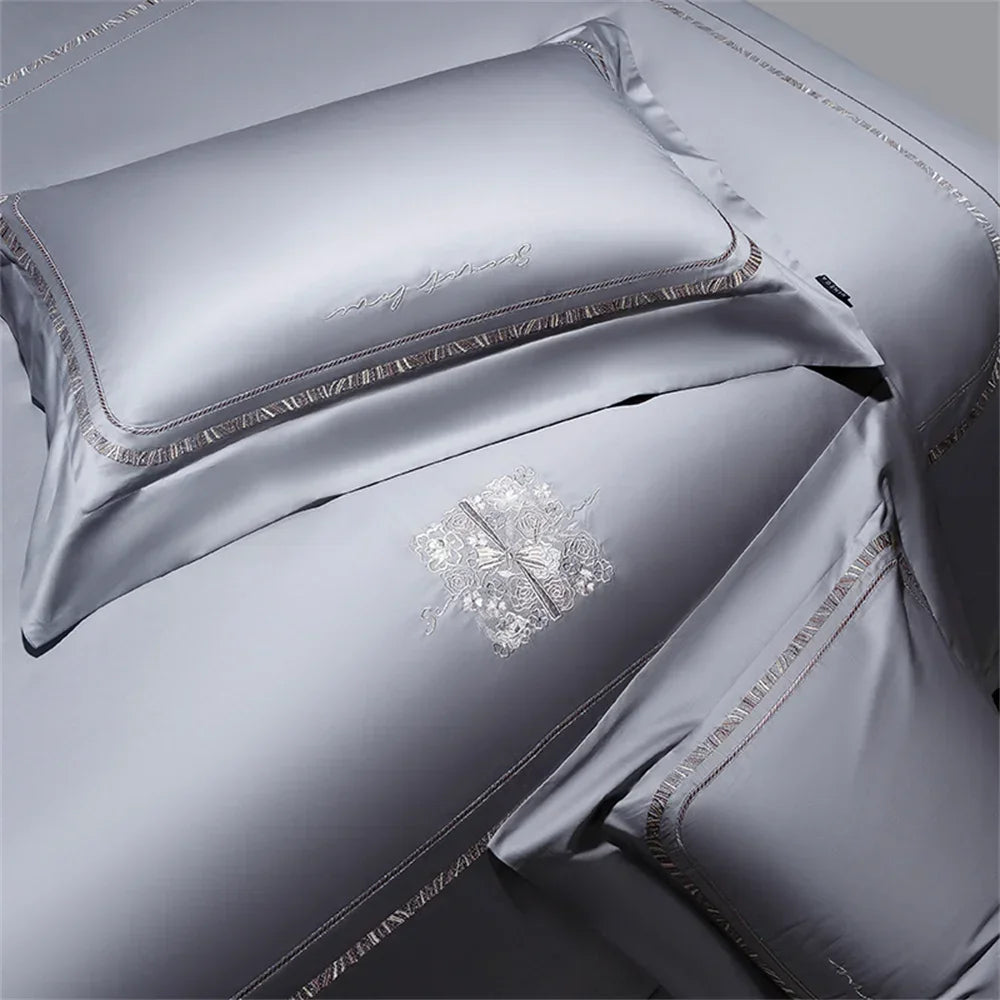 Decorbites™ Baumwoll-Satin-Jacquard-Stickerei-Bettwäsche-Set mit elastischem Spannbettlaken & Daunendeckelbezug