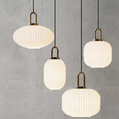 Modern Striped Glass Pendant Light in Transparent Milk White
