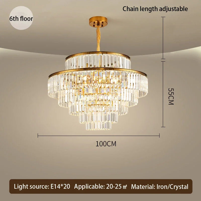 Decorbites™ Goldener Kristall-Leuchter-Hängelampe für luxuriöses Wohnzimmer, Esszimmer, Schlafzimmer