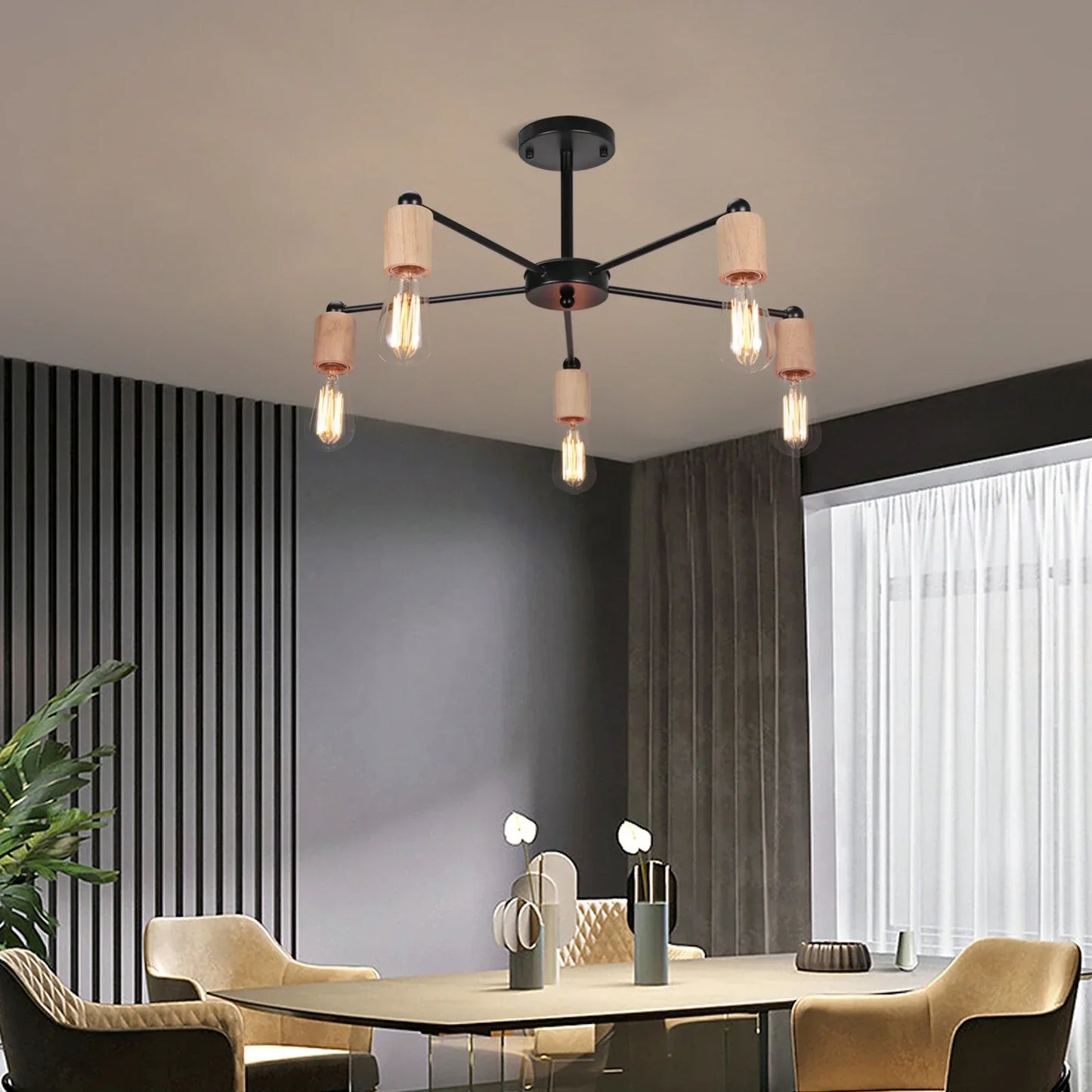 Decorbites™ Industrielle Stange Eisen Holz Sputnik Kronleuchter Deckenlampe LED E27 Heimbeleuchtung