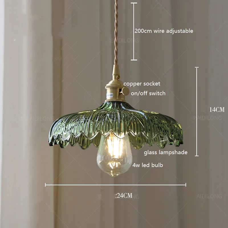 Decorbites™ Grüne Glas-LED-Hängeleuchte mit Kupfer-Holzgriff für modernes nordisches Heimdekoration