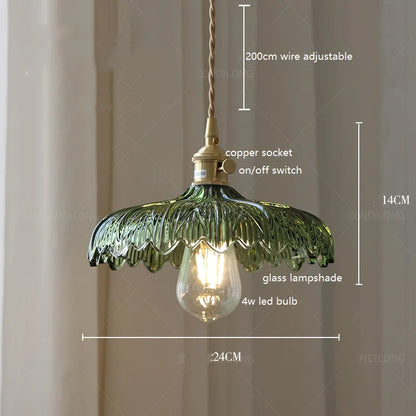 Decorbites™ Grüne Glas-LED-Hängeleuchte mit Kupfer-Holzgriff für modernes nordisches Heimdekoration