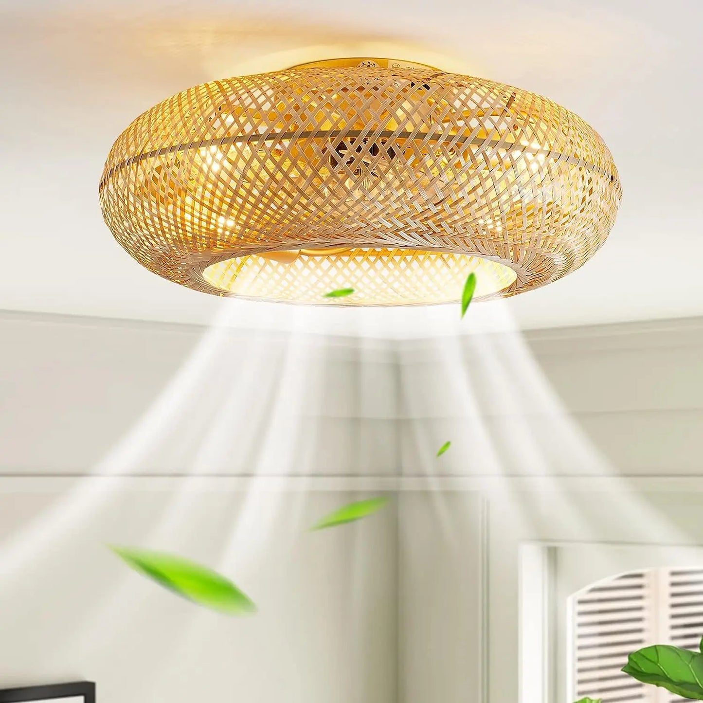 Decorbites™ Bambus-Deckenventilator mit Lichtern, Fernbedienung, 50 cm, ausziehbar, leise Blätter