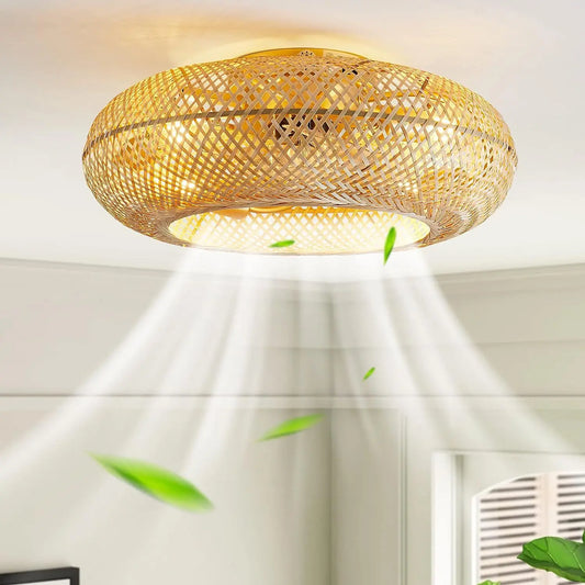 Decorbites™ Bambus-Deckenventilator mit Lichtern, Fernbedienung, 50 cm, ausziehbar, leise Blätter