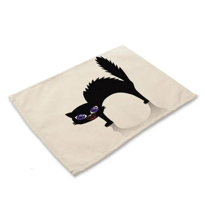 Decorbites™ Schwarze Katze Leinen-Platzset für Esstisch & Küchendekoration