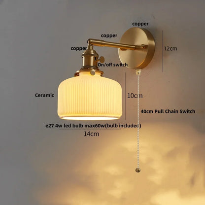 DecorBites™ Copper LED Wall Lights Ceramic Pull Chain Switch Modern Stair Light Fixtures