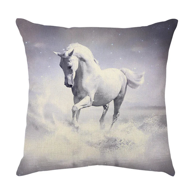 DecorBites™ Galloping Horse Pillowcase: Wild Horse Print Linen Cushion Cover for Home Decoration