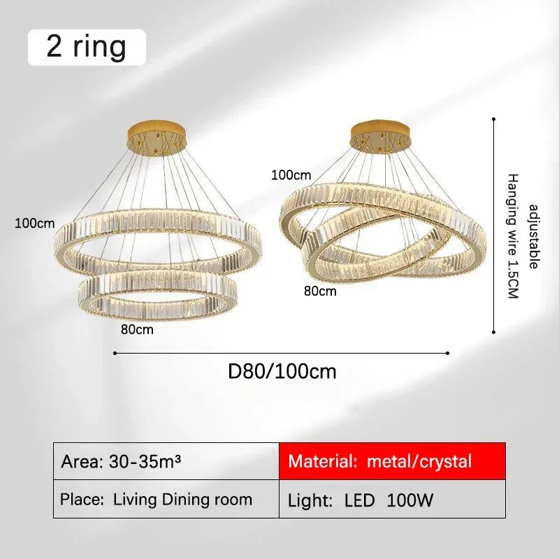 Decorbites™ Golden Crystal Kronleuchter: Nordisch Modern Luxuriöser LED-Hängender Halo für das Wohnzimmer