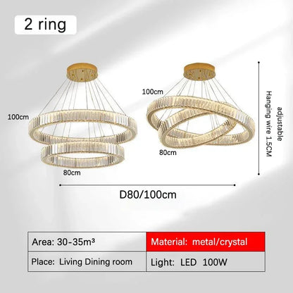 Decorbites™ Golden Crystal Kronleuchter: Nordisch Modern Luxuriöser LED-Hängender Halo für das Wohnzimmer