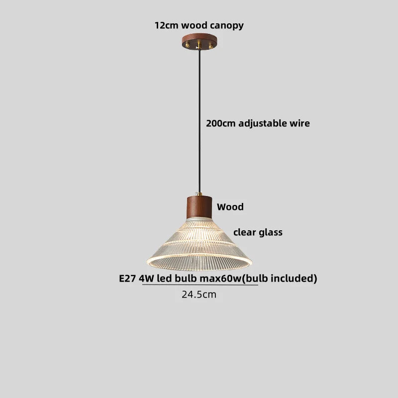 Decorbites™ Japan-Stil Holz-LED-Pendantleuchte mit klarem Glas, höhenverstellbare Hängeleuchte