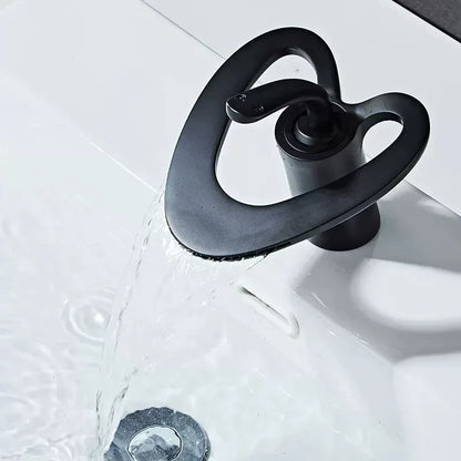Decorbites™ Golden/Weißes Beckenarmatur: Schwarzes Messing-Wasserfall-Waschbeckenmischer, Heiß & Kalt.