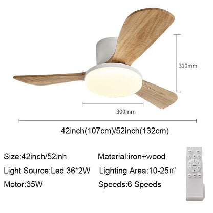Decorbites™ 52" DC-Holz-Deckenventilator mit LED-Licht Fernbedienung Wohnzimmer Schlafzimmer 35W